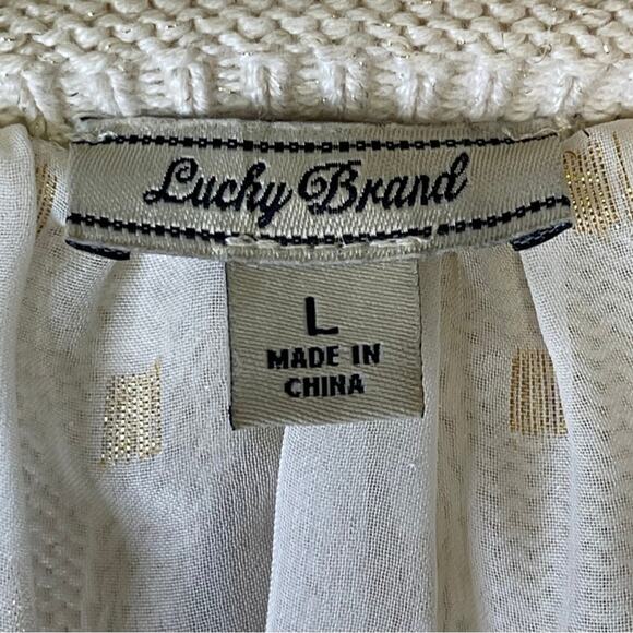 Lucky Brand sweater white lined back detail gold cozy comfy size large - Picture 3 of 6